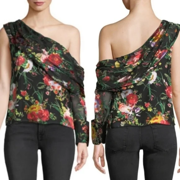 Alice + Olivia serita drape one sleeve top size small - Picture 6 of 11